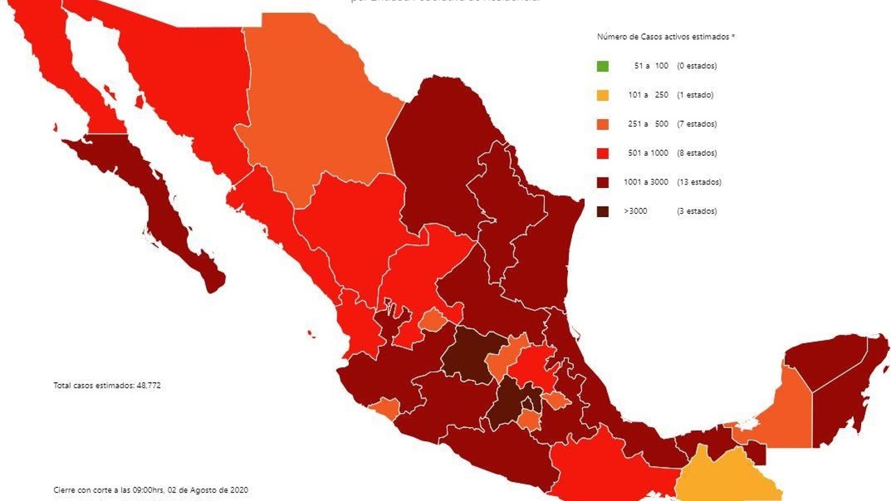 Corte al 2 de agosto y Semáforo Epidemiológico en México a nivel nacional