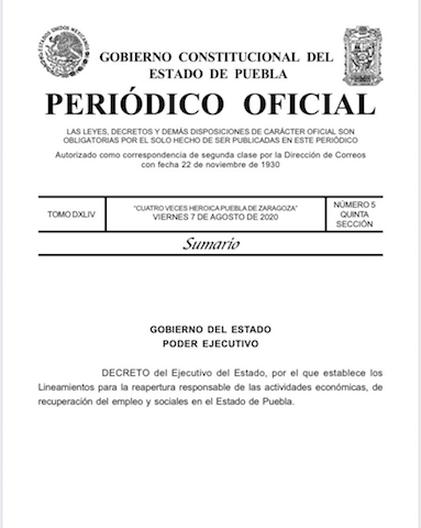 Decreto donde el gobernador Barbosa estipula los lineamientos de la reactivación económica