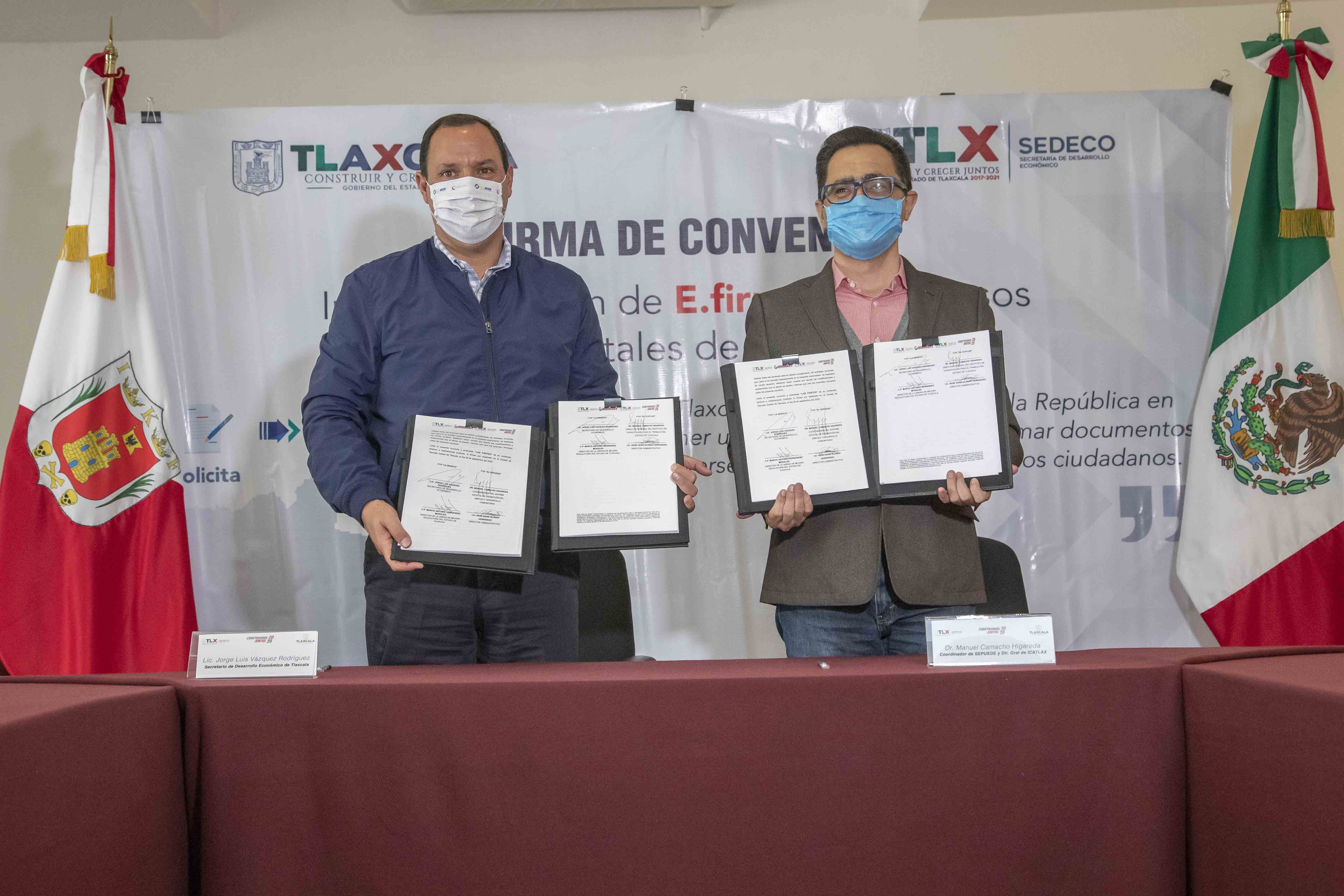 Signan Sedeco, Sepuede e Icatlax convenio para implementar firma electrónica.