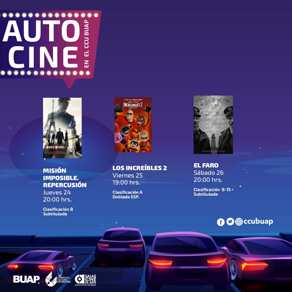 Cintas de terror, acción e infantiles, en el autocine del CCU BUAP este fin de semana