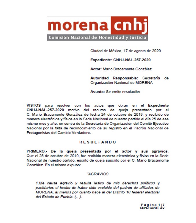 Confirma Consejo de Honor y Justicia de Morena que Mario Bracamonte nunca estuvo afiliado al partido