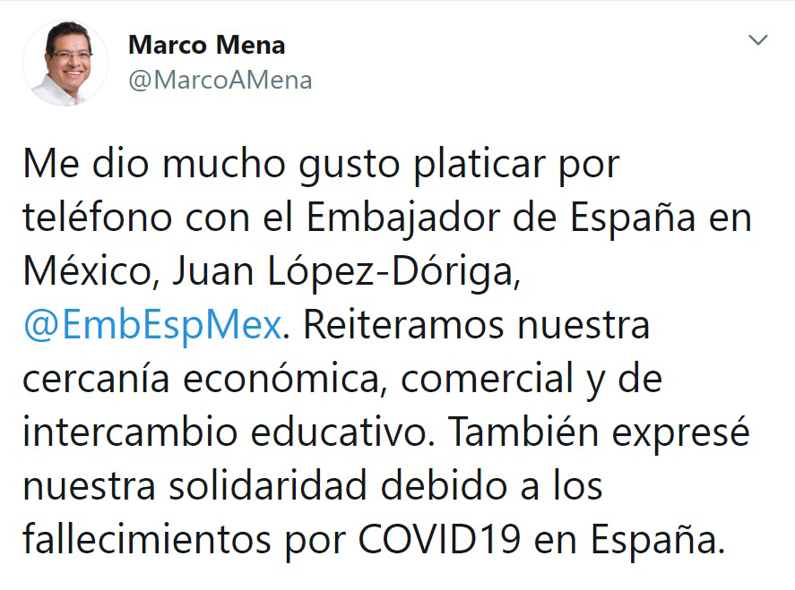 Reiteran Marco Mena y embajador de España carcania  económica,comercial y de intercambio educativo.