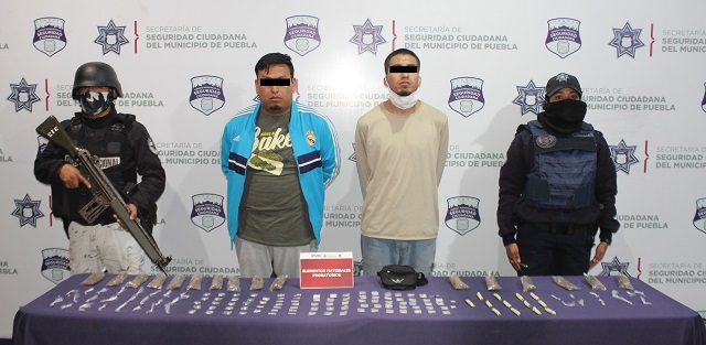 Aseguraron Guardia Nacional y policía municipal de Puebla más de 150 dosis de posible droga