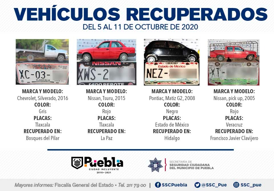Remitió Policía Municipal de Puebla 17 vehículos ante el agente del Ministerio Público.
