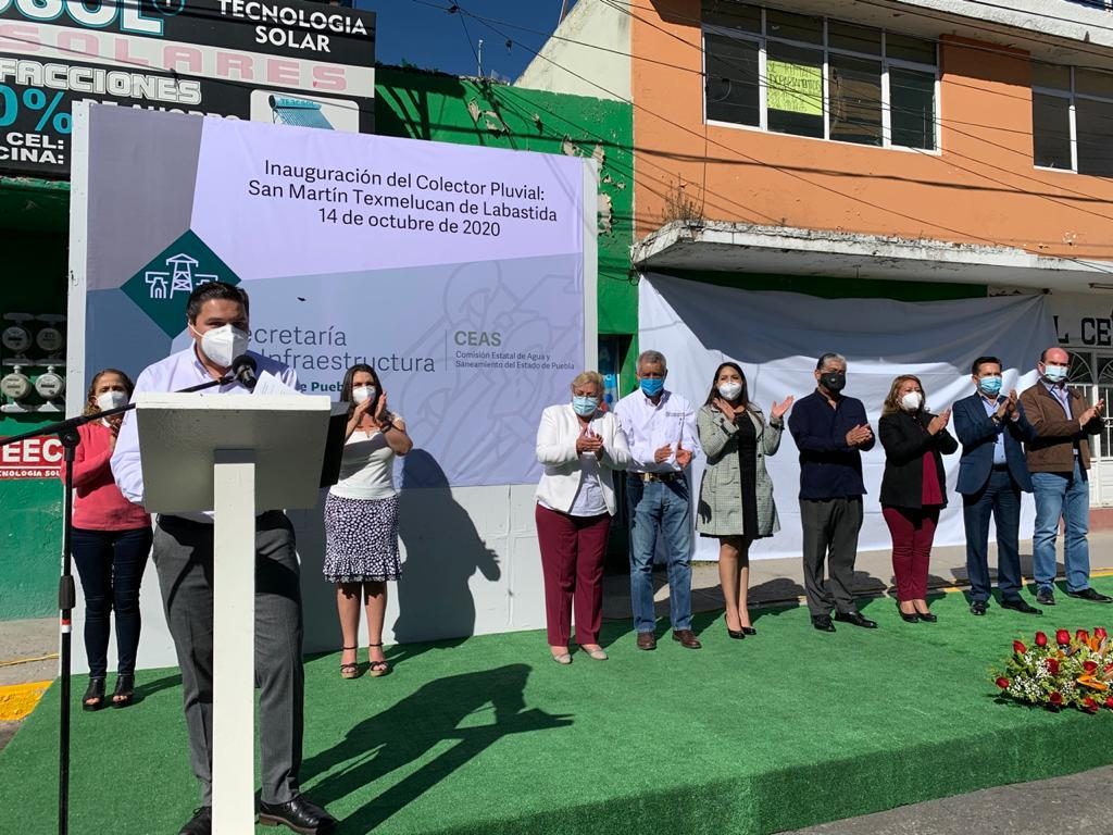 Entrega Gobierno del Estado colector pluvial en San Martín Texmelucan