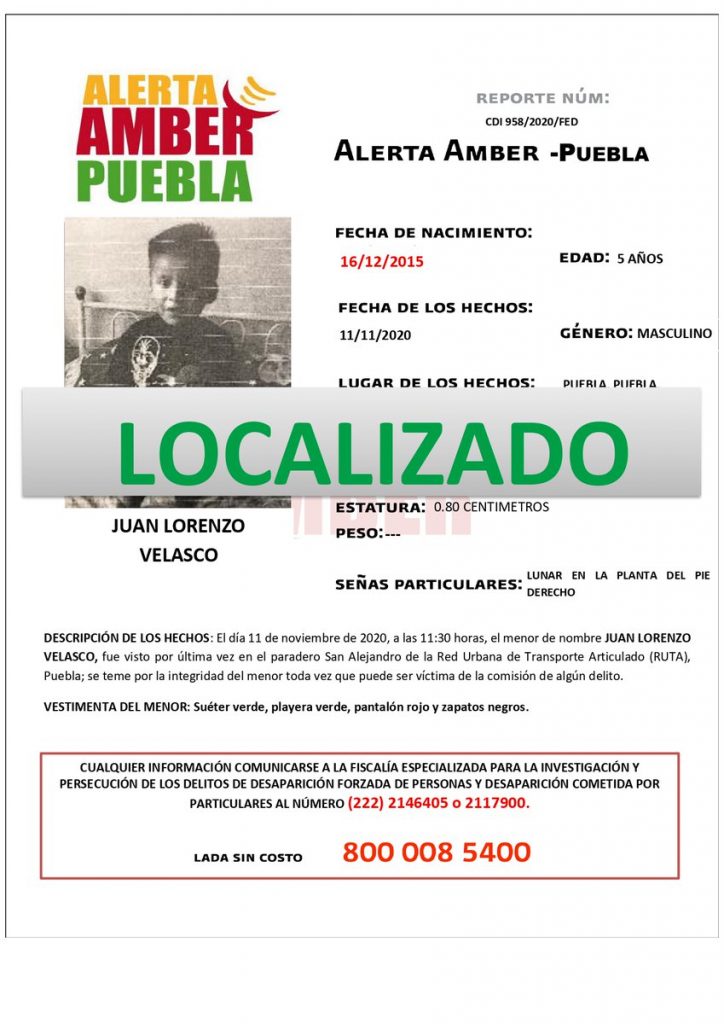 Resultado de Alerta Amber se localizó ileso a menor de 5 años
