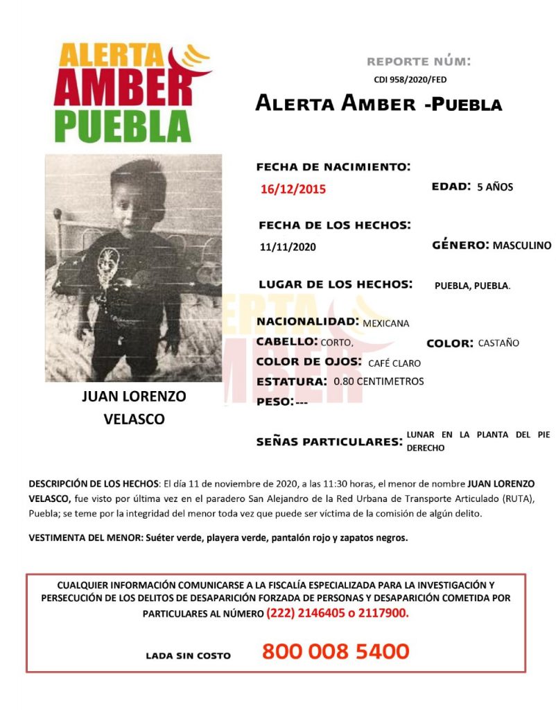Se activa Alerta Amber para localizar a un menor de 5 años