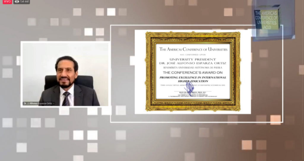 Otorga The Americas Conference of Universities reconocimiento al Rector Alfonso Esparza Ortiz