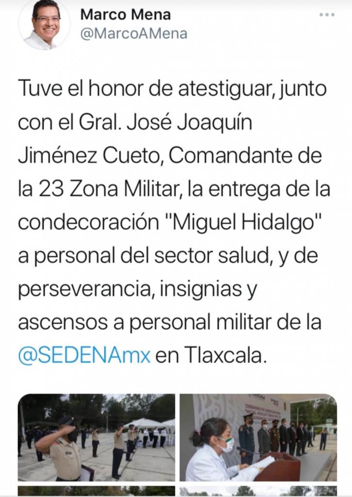 Gobernador de Tlaxcala atestiguó la entrega de la condecoración “Miguel Hidalgo” a personal del sector salud