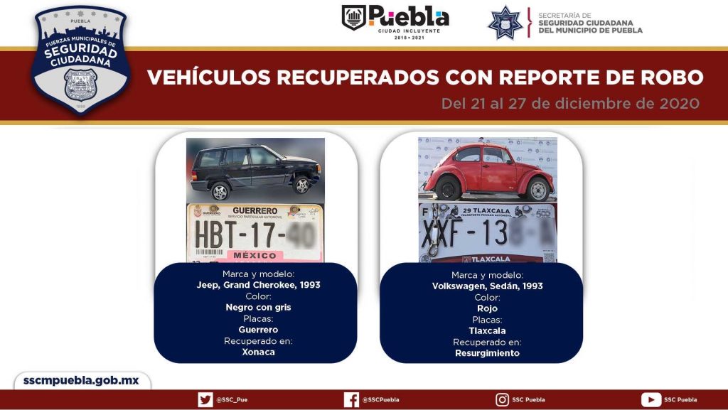 Durante este cierre de año remitió Policía Municipal de Puebla 17 vehículos ante el agente del ministerio público