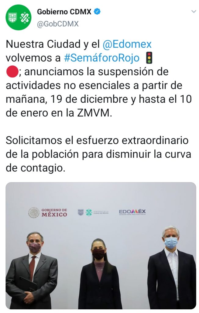CdMex y EdoMex vuelven al semáforo rojo Covid19