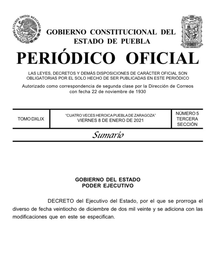 Es oficial, emiten decreto para extender el periodo confinamiento en Puebla