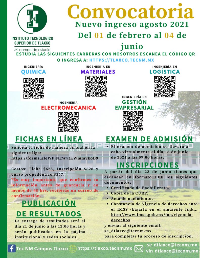 Tecnológico Nacional de México Campus Tlaxco abrirá su convocatoria de admisión 2021