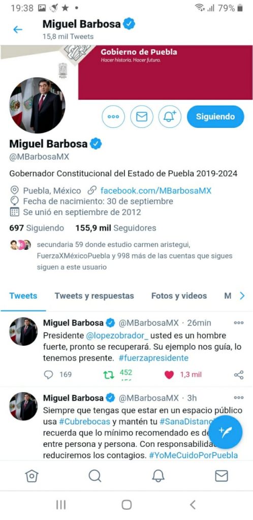Gobernador Barbosa y presidenta Claudia Rivera se solidarizan con AMLO