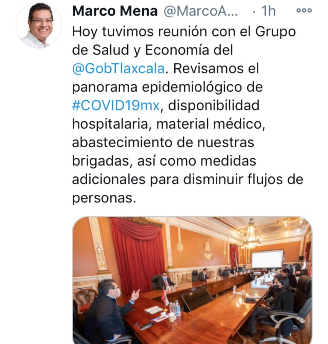 Gobernador de Tlaxcala se reúne con el Grupo de Salud y Economía 