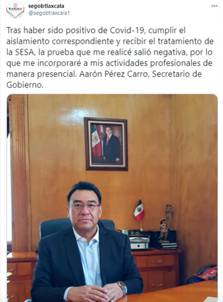Desde Tlaxcala: Se reincorpora titular de Segob a actividades presenciales.
