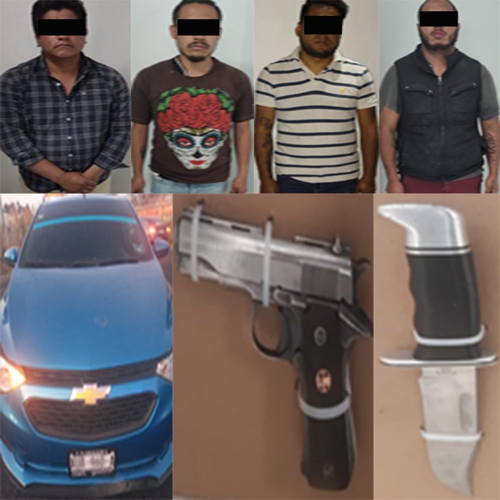 La SSC detiene en Zacatelco a cuatro personas y asegura un arma de fuego