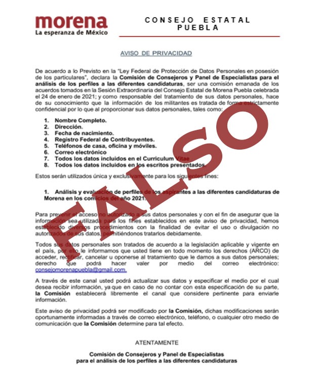 CEE de Morena en Puebla niega que esté solicitando información de aspirantes a la candidatura