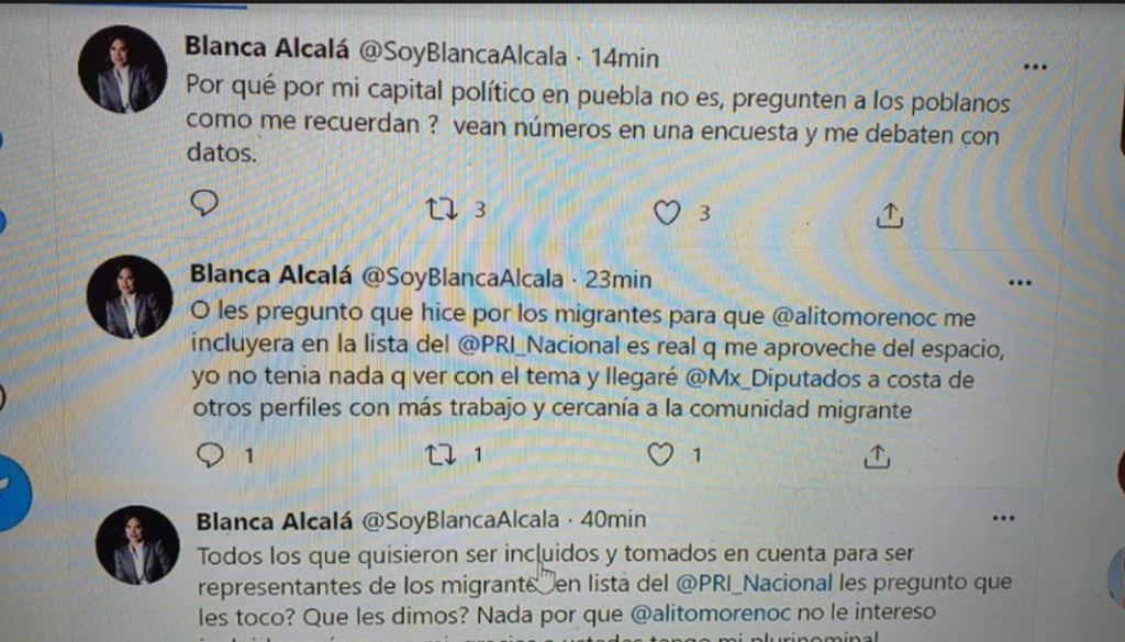 Le hackean la cuenta de Twitter a Blanca Alcalá y arremeten contra el PRI nacional