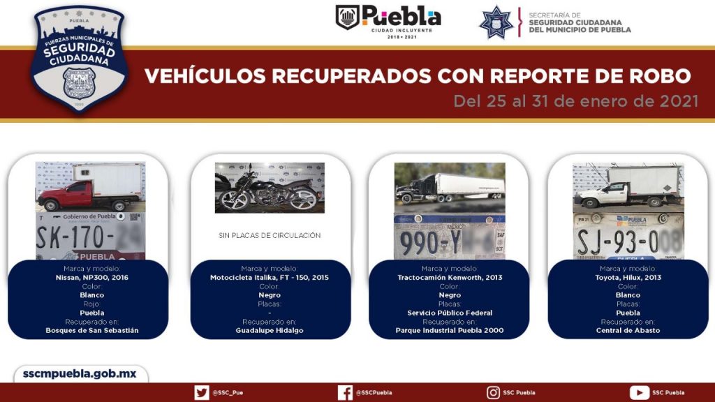 Remitió policía municipal de Puebla 21 vehículos ante el agente del ministerio público.