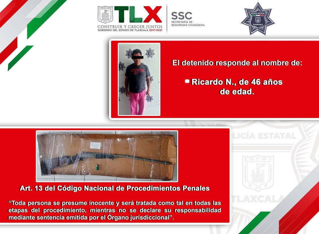 Policía Estatal detiene en San Cosme Xaloztoc a una persona armada