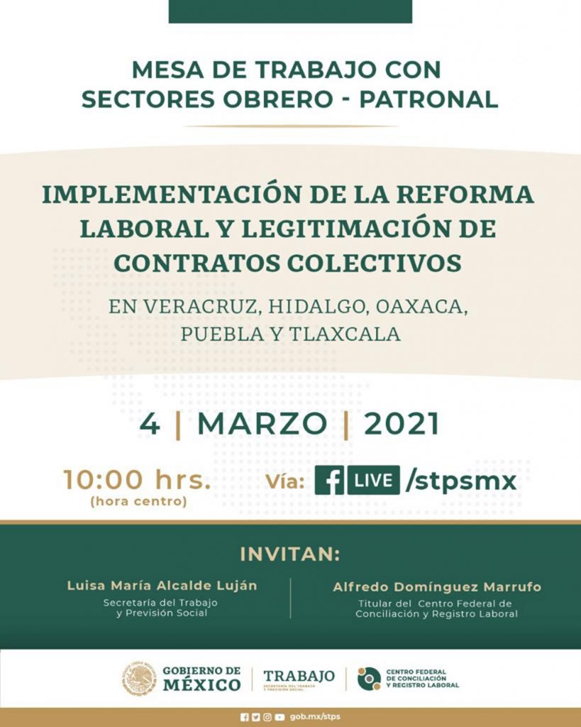 Participará Segob en mesa de trabajo sobre reforma laboral convocada por la STPS.