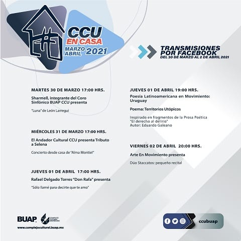 Cartelera cultural “CCU EN CASA”  del 30 de marzo al 02 de abril de 2021