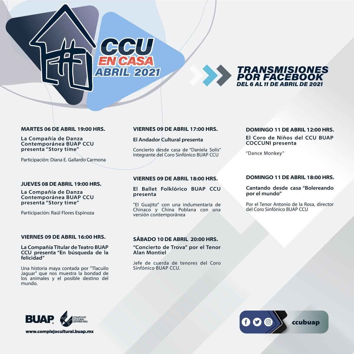 CCU BUAP en casa presenta su cartelera del 6 al 11 de abril