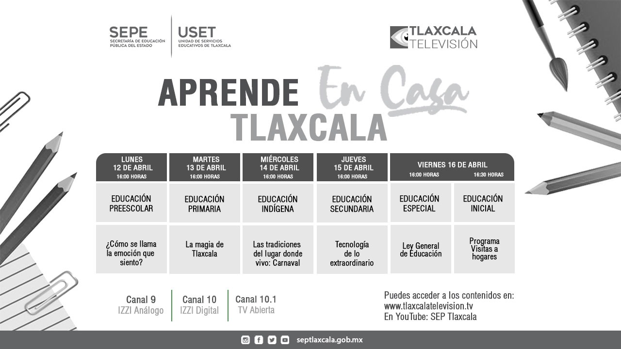 SEPE presenta barra temática de “Aprende en Casa Tlaxcala” del 12 al 16 de abril