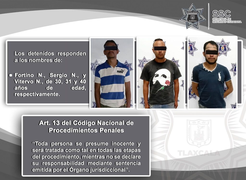 Desde Tlaxcala: Policía Estatal detiene en Apizaco a tres personas con sustancias psicotrópicas