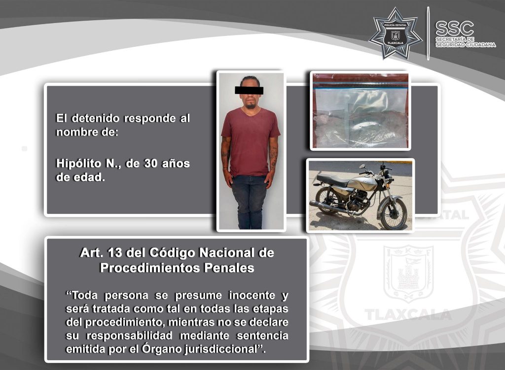 Policía Estatal detiene en Chiautempan a una persona por posesión de droga