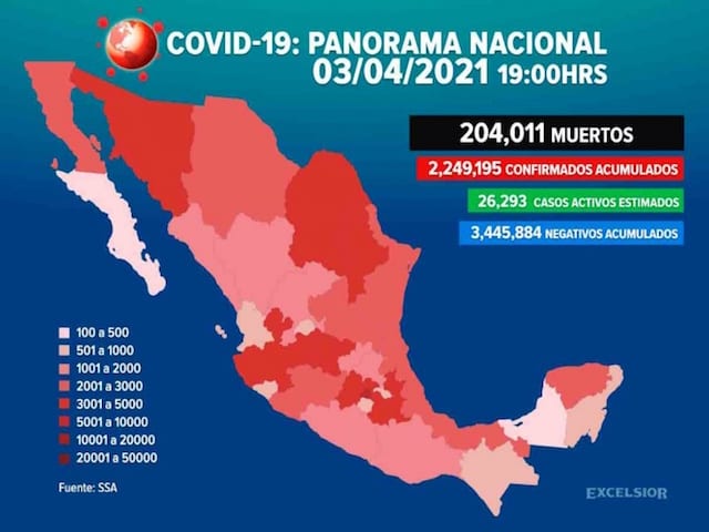 México acumula 204 mil 11 muertes por Covid-19