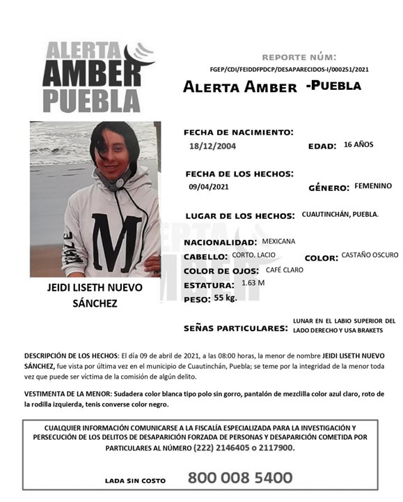 Se activa Alerta Amber para localizar a menor de 16 años
