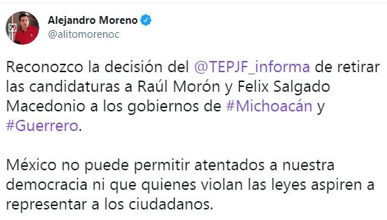 Reconoce PRI decisión del TEPJF sobre candidaturas de Michoacán y Guerrero