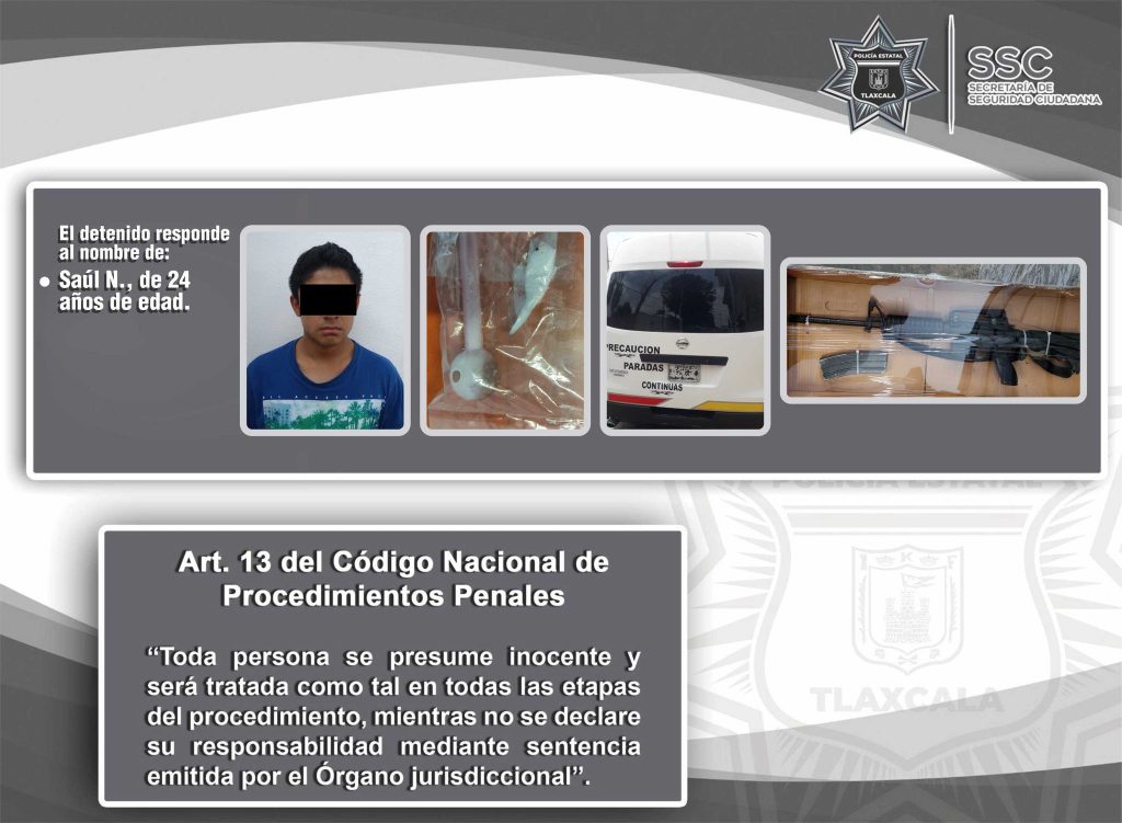 La SSC detiene en Chiautempan a una persona con un arma de fuego y droga