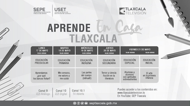 SEPE presenta barra temática de “aprende en casa Tlaxcala” del 17 al 21 de mayo