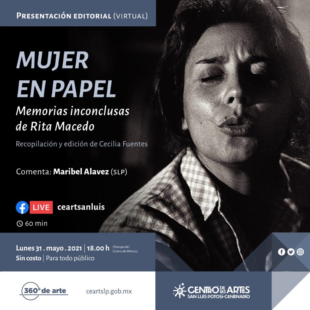 Presentarán libro “Mujer en papel” memorias inconclusas de Rita Macedo