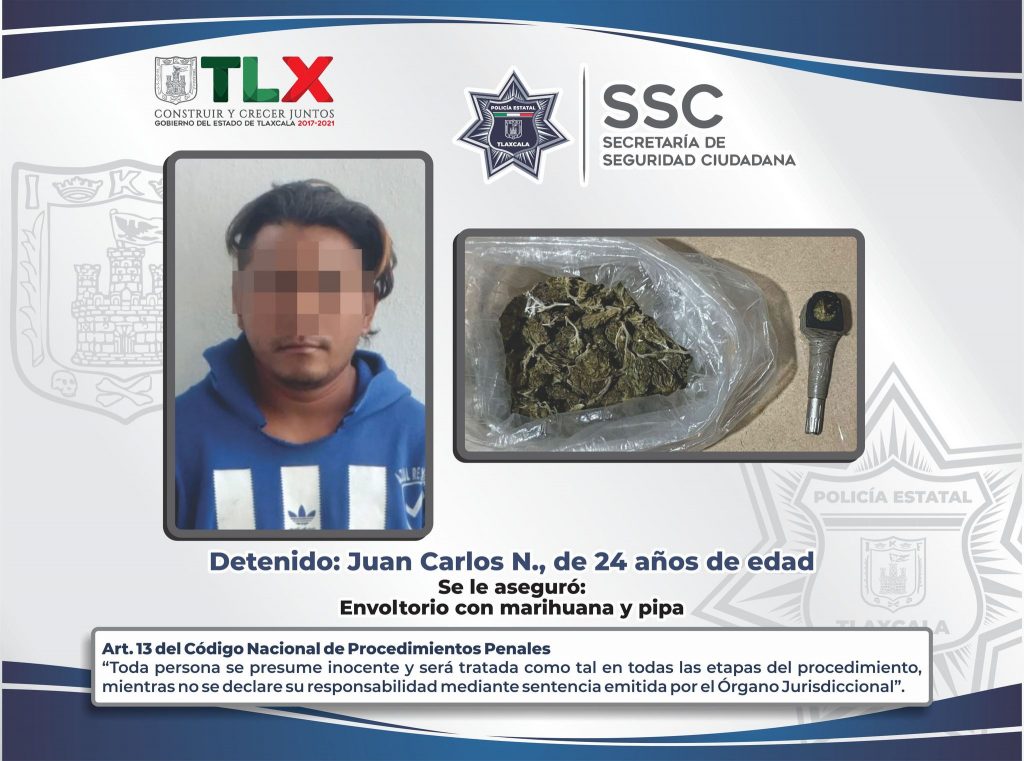 La SSC detiene en Totolac a persona por posesión de enervantes