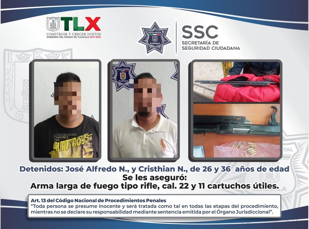 Desde Tlaxcala: SSC detiene a dos sujetos en Tzompantepec y asegura arma de fuego