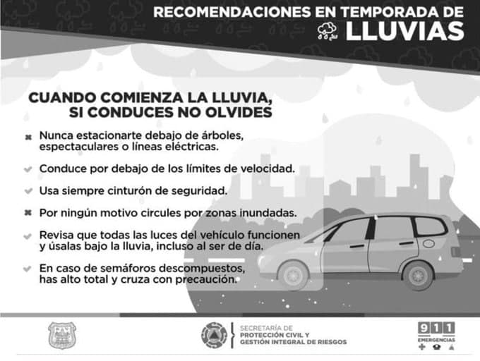 Protección Civil Municipal emite recomendaciones para evitar accidentes vehiculares por temporada de lluvias 2021