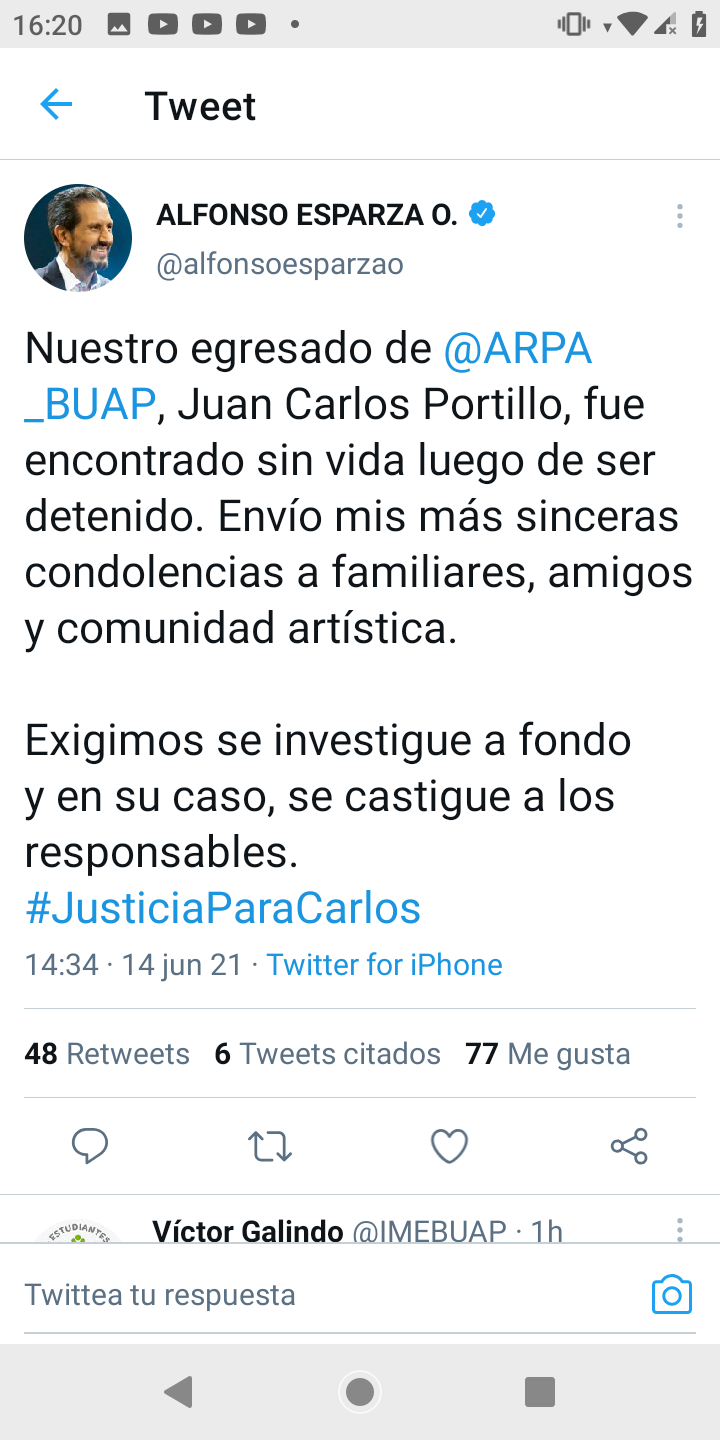 Rector Alfonso Esparza exige justicia por la muerte de estudiante de Artes Plásticas en los separos de la policía de Xoxtla