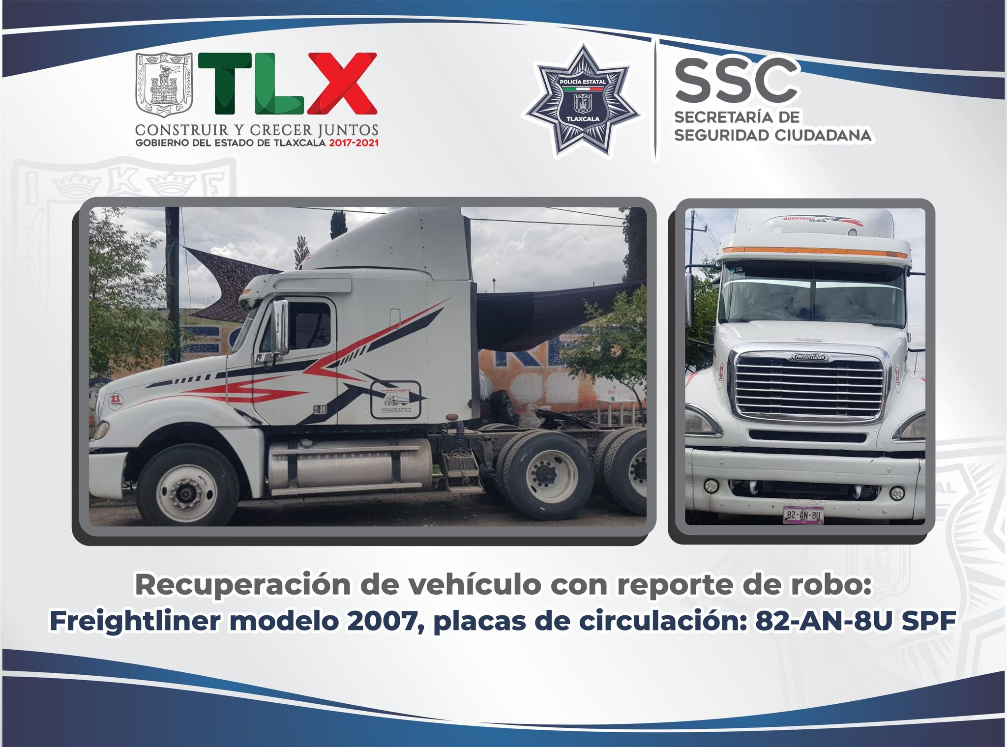 Desde Tlaxcala: SSC recupera en Xicohtzinco tractocamión robado