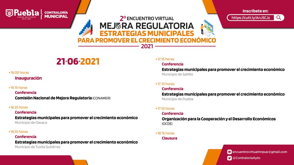 Invita Contraloría Municipal de Puebla al segundo Encuentro Virtual de Mejora Regulatoria