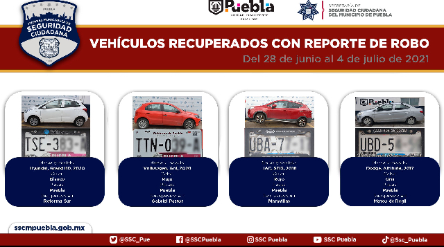 Recuperó Policía Municipal de Puebla más de una decena de vehículos con reporte de robo