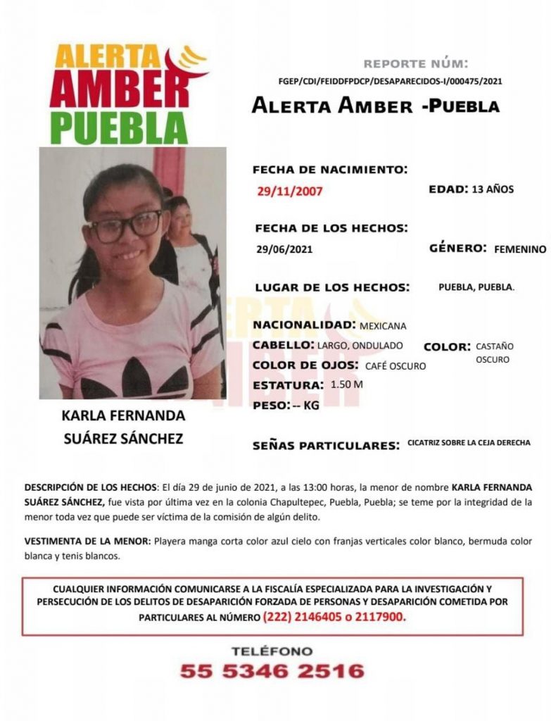 FGE activa Alerta Amber para localizar a menor de 13 años