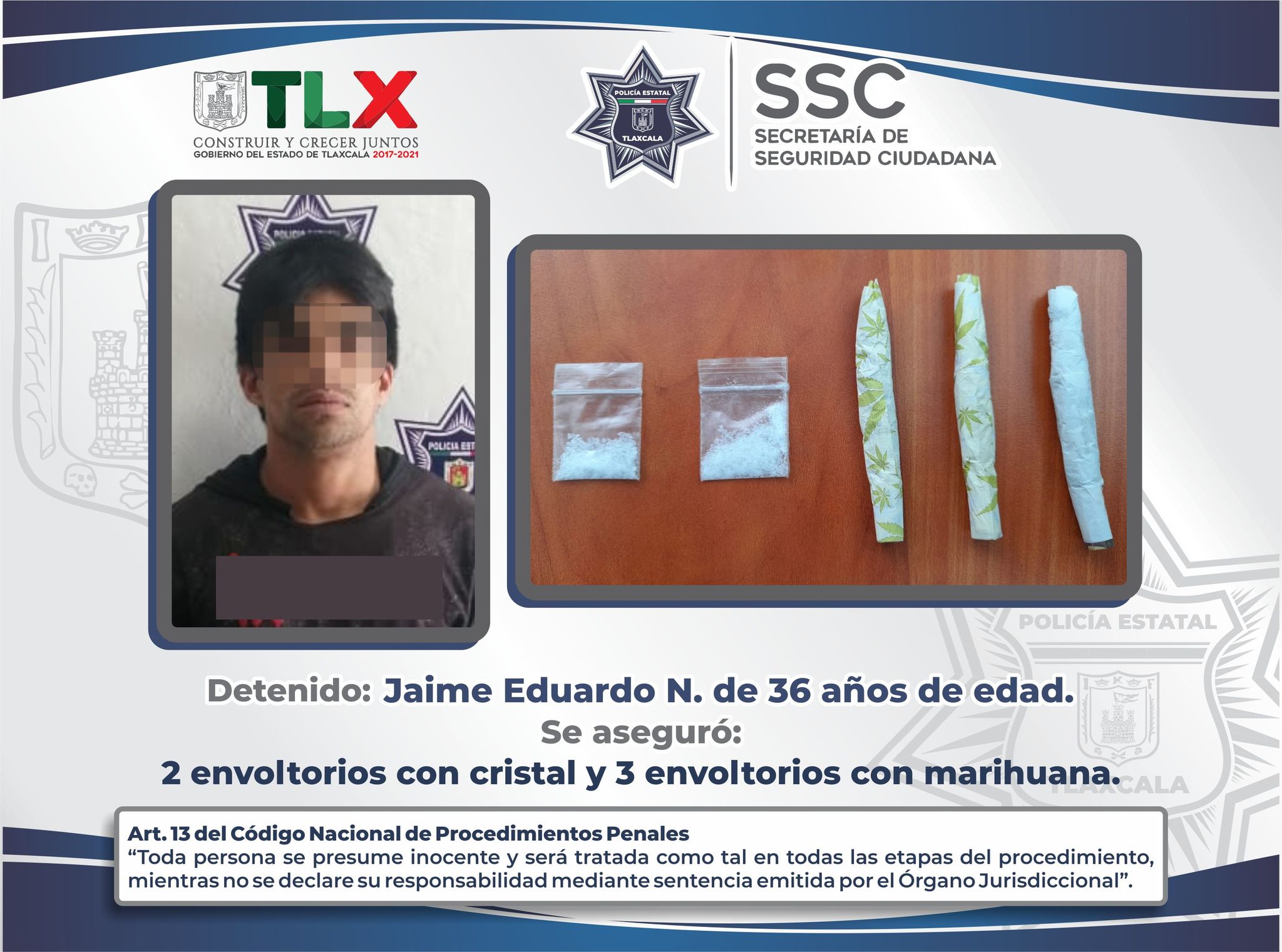 Desde Tlaxcala: SSC detiene en Apizaco a persona por posesión de droga