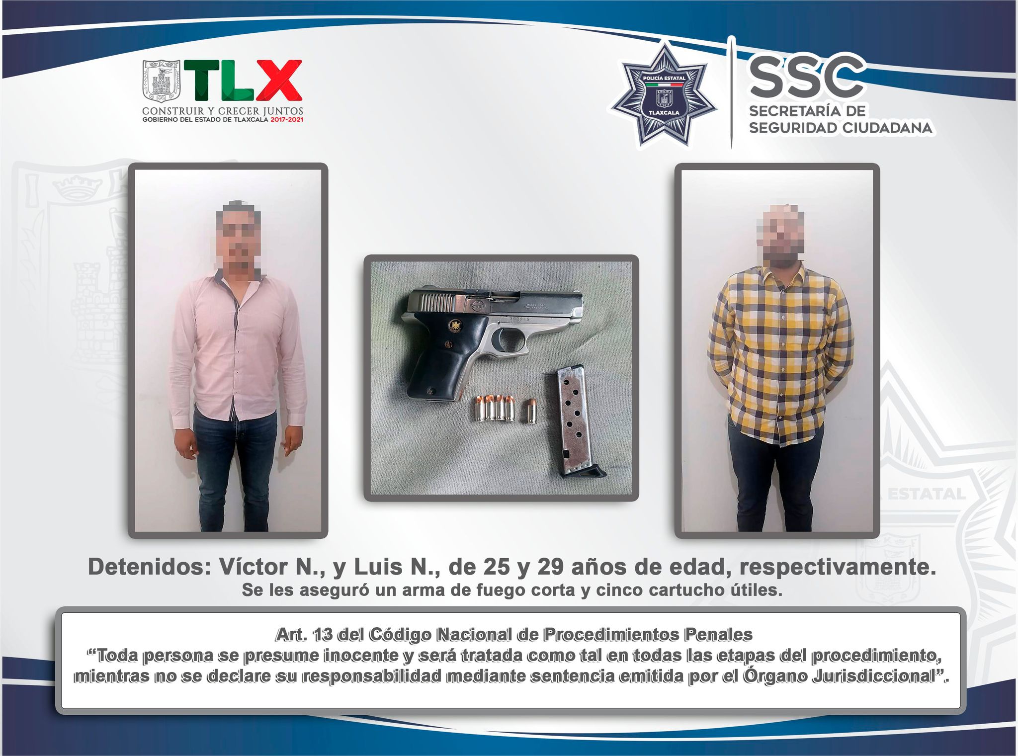 Desde Tlaxcala: SSC detiene en Calpulalpan a dos personas por portación de arma de fuego
