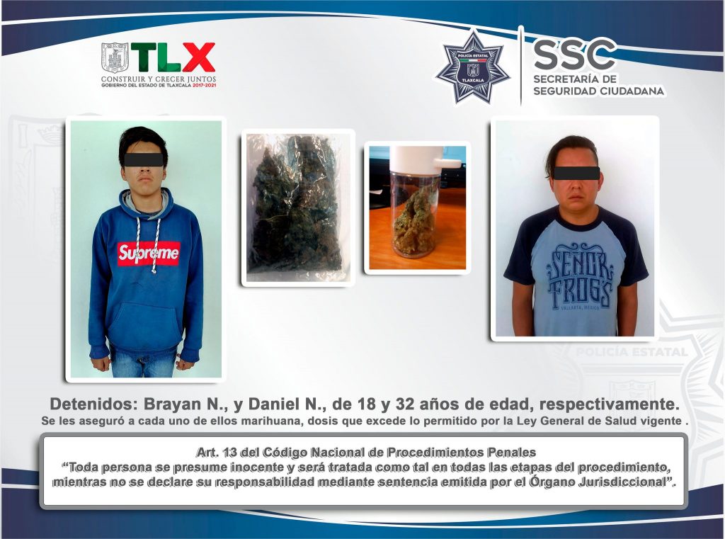 La SSC detiene en acciones diferentes a dos personas por posesión de enervantes