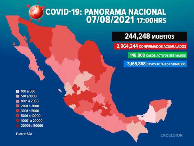 Ya son 244 mil 248 muertos por Covid-19 en México