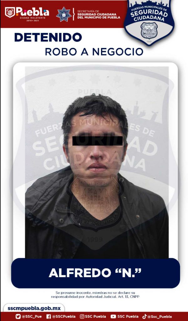 Detuvo Policía Municipal de Puebla a probable asaltante de tienda Oxxo